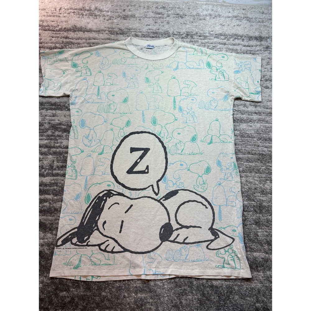 Flirts Snoopy Nightshirt Men One Size White All Over Print Sleeping Z Vintage